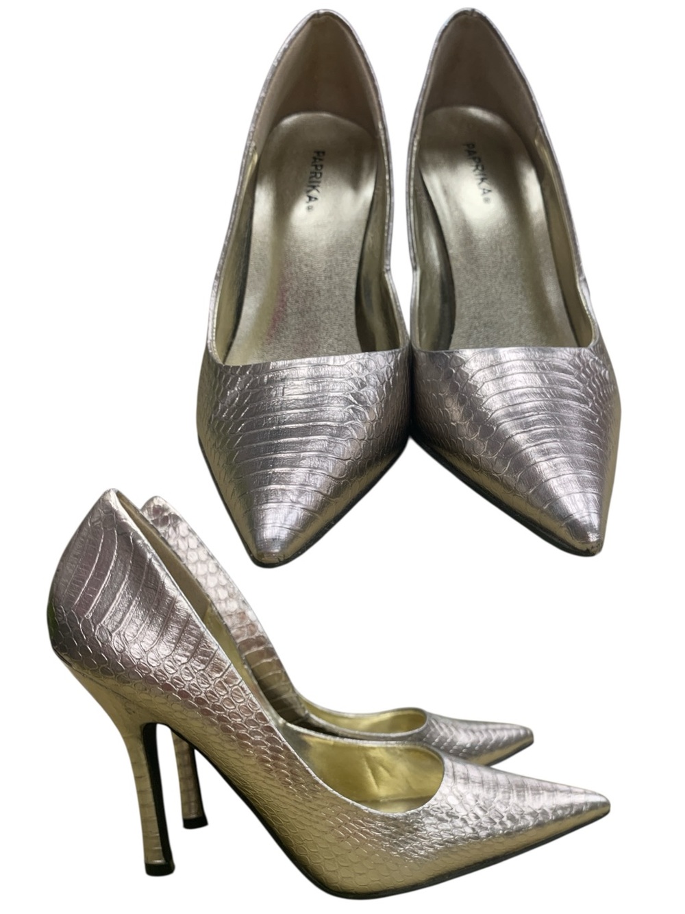 Paprika Metallic Pointed-Toe Stiletto Pumps in Rose Gold S6